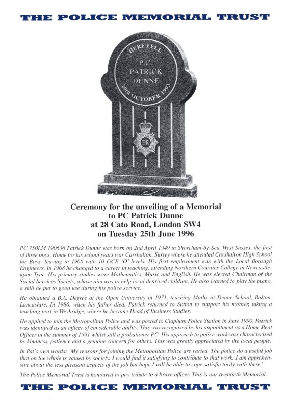 PC Patrick Dunne Memorial Programme 1